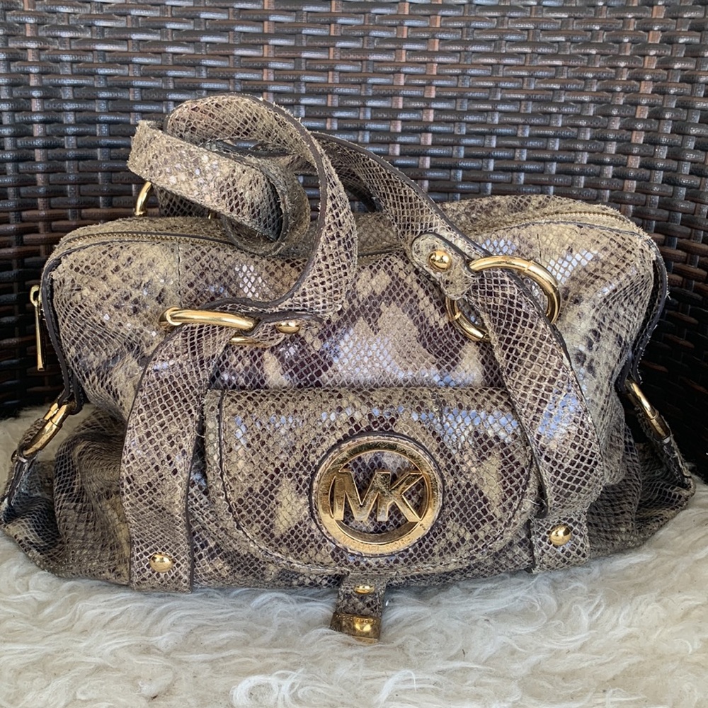 Michael Kors Python Snakeskin Logo Side Cinched S… - image 1
